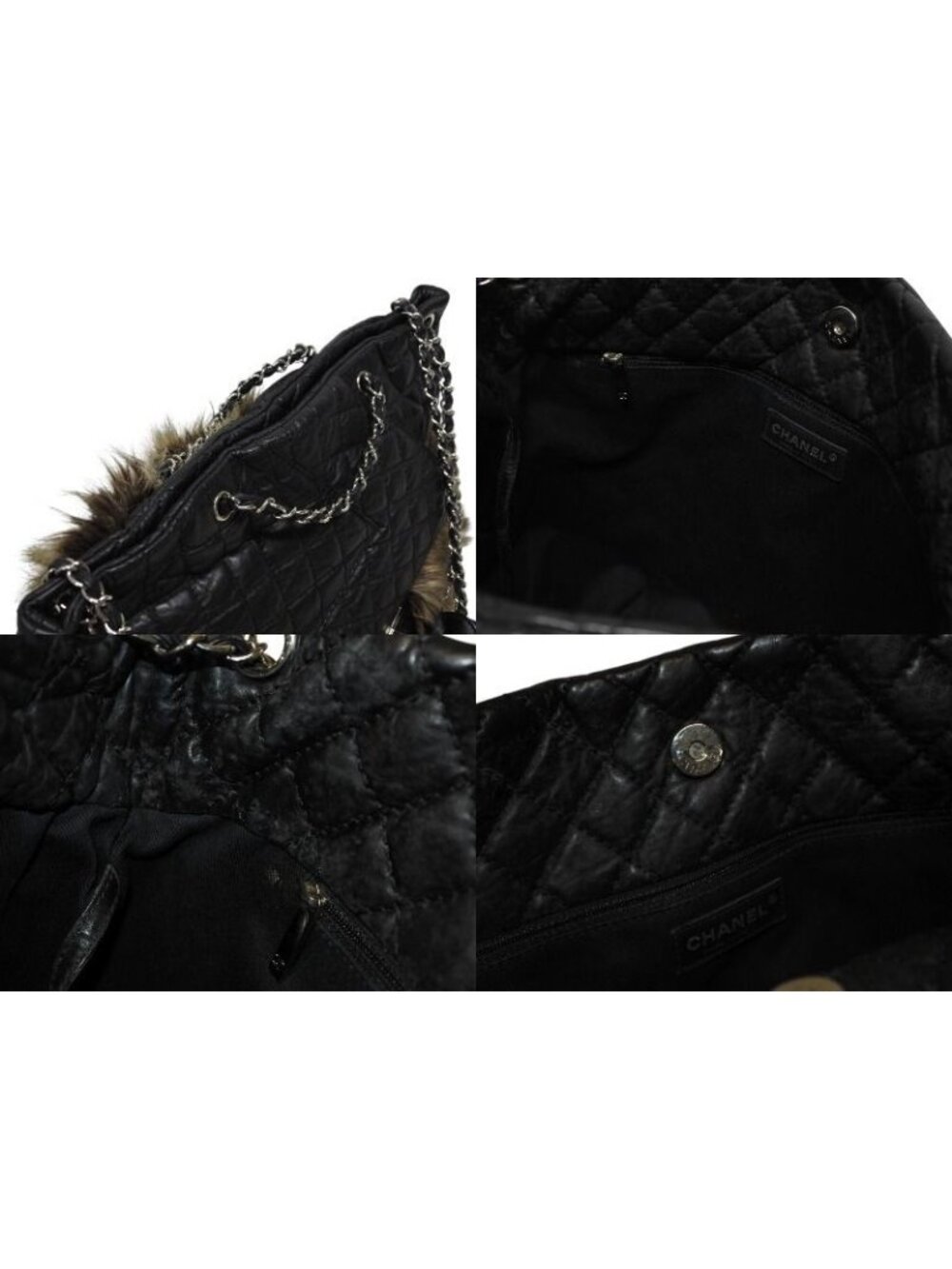 Chanel 2-Way Bag 2.55 CC Logo Calfskin Faux Fur Black Silver - Picture 7 of 9